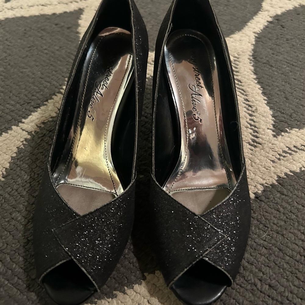 Sparkling Black Peep-Toe Heels